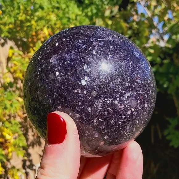 Big Ultra Sparkly Dark Purple Lepidolite Sphere - Picture 5 of 17